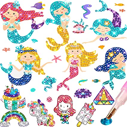 Zonon Gem Diamond Painting Kit for Kids, 26 Pieces Diamond Painting Stickers with DIY Painting Tools to Create Your Own Magical Stickers Cute Art and Crafts for Girls Boys