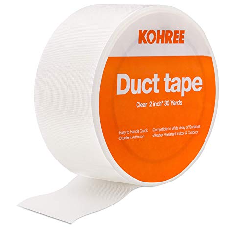 Kohree White Duct Tape, 2 Inches X 30 Yards Easy Tear Clear Duck Tape Roll Transparent, Yellow Resistant Repair Duck Tape Waterproof Filament Strapping Tape for Residential, Commercial and Industrial