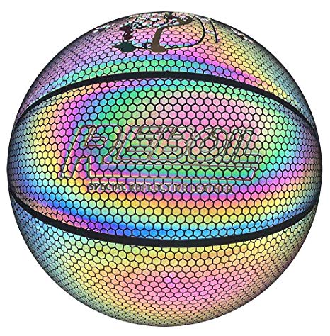 Reboil Holographic Glowing Reflective Basketball - Handcraft Special Leather for Light Up Camera Flash Glow Rainbow in The Dark for Kids and Boys – Official 29.5 Suit