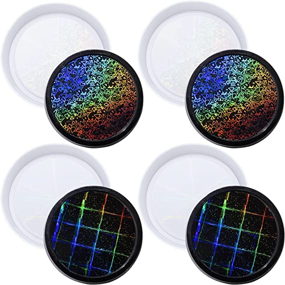 LET'S RESIN Holographic Resin Moulds, 4 Pcs Round Laser Coaster Silicone Moulds for Epoxy Resin, Shiny Upgraded Epoxy Resin Moulds for Resin Casting, DIY Cup Mat