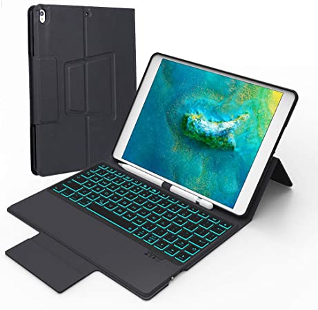 Gachi Bluetooth Keyboard Case for 9.7" iPad 2018(Gen 6)/iPad 2017(Gen 5)/iPad Air 1/Air 2, Ultra Slim 7 Color Backlights Wireless Keyboard with Folio Full Protection Case