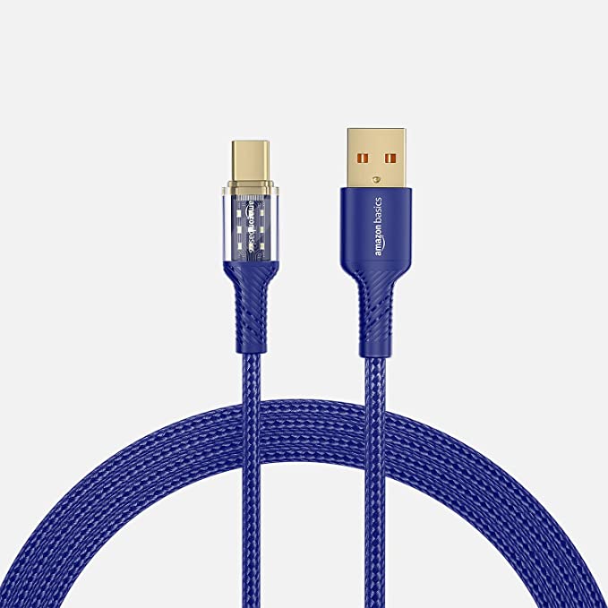 AmazonBasics 3A Fast Charging Braided USB A to USB Type C Data Cable(Blue -1.2 Meter)