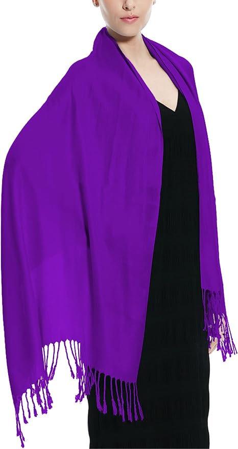 Women Large Soft Silky Pashmina Shawl Wrap Scarf in Plain Solid Colors