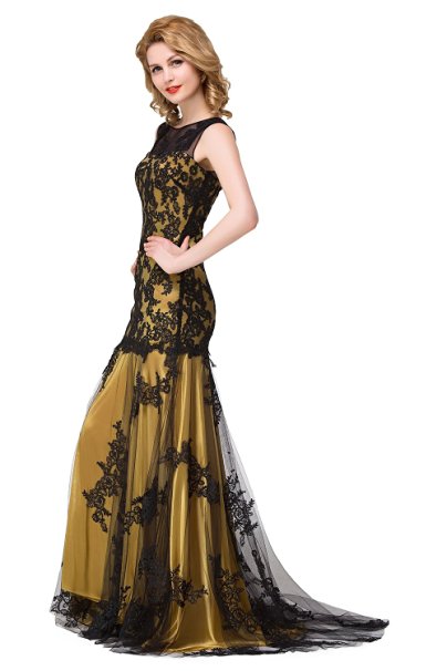 Babyonlinedress 2016 Scoop neck Mermaid Black lace Applique Evening Prom dress