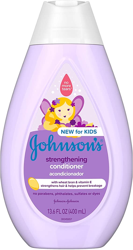 Johnson's Strengthening Tear-Free Kids' Conditioner with Vitamin E Strengthens & Helps Prevent Breakage, Paraben-, Sulfate- & Dye-Free, Hypoallergenic & Gentle on Toddler Hair, 13.6 fl. oz