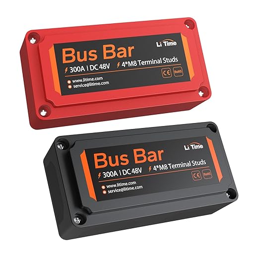 LiTime 300A Bus Bar 4*M8 Terminal Posts for LiFePO4 Batteries High Voltage and Current Suitable for Automotive, Marine, and Solar Applications and Electrical System (Red Black)