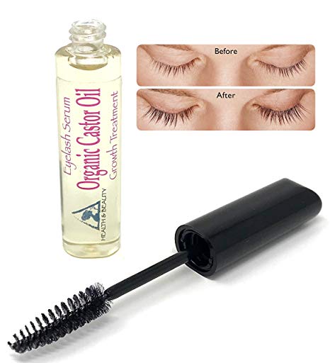Castor Oil Organic Stimulate Eyelash Growth Serum by H&B OILS CENTER Grows Longer Thicker Eyelashes & Beautiful Eyebrows Cold Pressed 100% Pure Hexane Free Brow Treatment in Mascara Tube