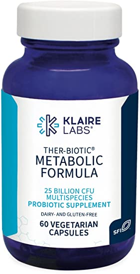 Klaire Labs Ther-Biotic Metabolic Formula Probiotic - Lactobacillus & Bifidobacterium Species - Healthy Weight Management, Metabolism   Immune Support - Vegetarian 25b CFU for Adults (60 Capsules)