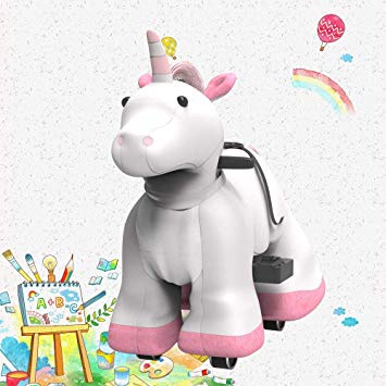 HOVER HEART Rechargeable 6V/7A Plush Animal Ride On Toy with Bottom LED Light for Kids (3~7 Years Old) with Safety Belt