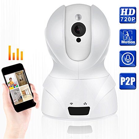 720P WIFI IP Security Camera Pan/Tilt Zoom Indoor Video Surveillance CCTV Camera, Plug/Play, with Two-Way Audio &Night Vision & Motion Detection (White)