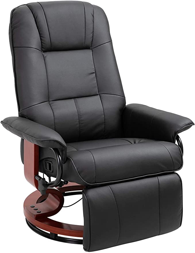 HOMCOM Fauteuil Relax inclinable Repose-Pieds réglable pivotant 360° piètement Bois revêtement PU Noir