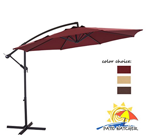 Patio Watcher Deluxe Cantilever Hanging Umbrella 10 Ft Adjustable Patio Umbrella with UV resistant,100% Polyester,Red