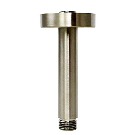 Weirun Bathroom 1/2 NPT All Brass 4-Inch Round Straight Shower Arm for Fixed Shower Head with Flange Ceiling Mount,PVD Brushed Nickel