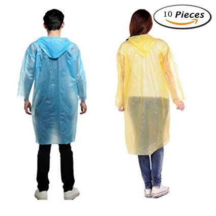 Rain Ponchos, SamheDisposable Universal Size With Hood Five Different colors (10packs, 20packs)