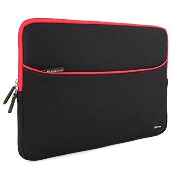 Evecase 11.6-Inch Neoprene Padded Slim Sleeve Case with Exterior Accessory Zipper Pocket for Laptop Notebook Chromebook Computer - Black with Red Trim (Acer Asus Dell HP Lenovo Samsung Toshiba