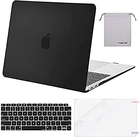 MOSISO Compatible with MacBook Air 13 inch Case 2020 2019 2018 Release A2337 M1 A2179 A1932 Retina Display with Touch ID, Plastic Hard Shell&Keyboard Cover&Screen Protector&Storage Bag, Black