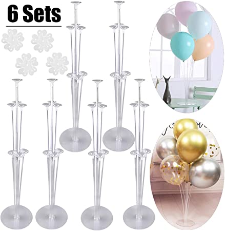 JOLLYSTYLE 6 Balloon Holder Stands Kit with 42 Sticks 42 Cups and 6 Base - Table Desktop Centerpiece Decorations for Wedding Birthday Baby Shower Party