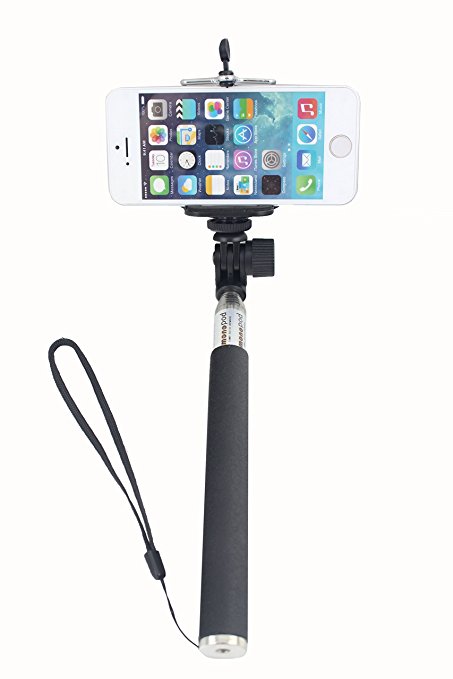 UFCIT(TM) Extendable Self Portrait Selfie Handheld Stick Monopod Pod For iPhone Samsung camera with 1/4 inch Screw Hole (New Black)