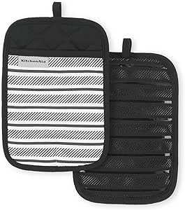 KitchenAid Albany Pot Holder 2-Pack Set, Onyx Black, 7"x10"