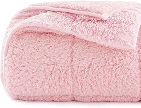 Coolplus Faux Fur Weighted Blanket 15lb for Adult,Shaggy Fur and Soft Sherpa Fleece Weighted Throw Blankets Full&Twin Size for Bed,Couch,Snug Plush Fleece and Cozy Sherpa Reverse,48x72Inches Pink