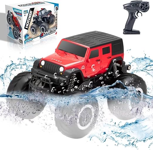 Carox Remote Control Amphibious Car Toys for Kids-360°Spin Off-Road RC Truck for All Terrain - 1:16 IPX7 Waterproof RC Cars Boat Pool Toys-Birthday for Kids (red)