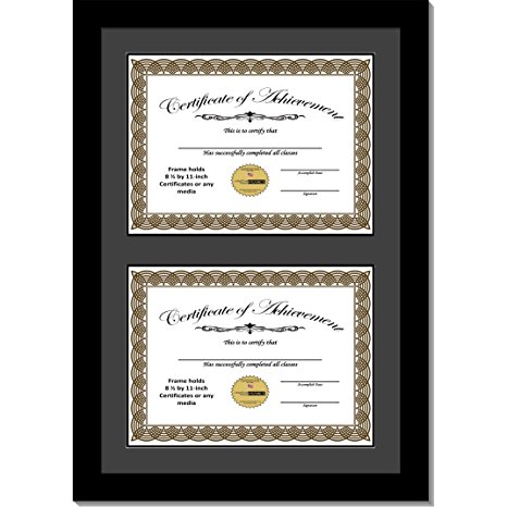 CreativePF [14x20.5bk-b] Double Diploma Frame with Black Mat, Holds Two 8.5 by 11-inch Documents with Wall Hanger