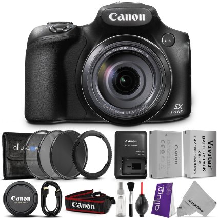 Canon PowerShot SX60 HS Digital Camera w/ Essential Bundle - Includes: Altura Photo UV-CPL-ND4, Mini HDMI Cable, 67mm Lens Adapter Ring, Vivitar NB-10L Replacement Battery, Camera Cleaning Set