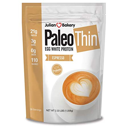 Paleo Thin® Protein Powder (Egg White) (Espresso) (2.33lbs) (Soy Free) (100mg Organic Caffeine) w/Monk Fruit (30 Servings)