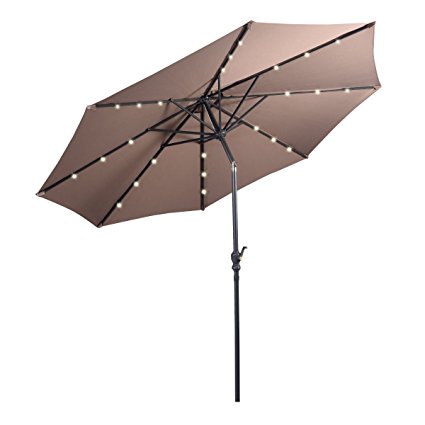 Giantex 10ft Patio Solar Umbrella LED Patio Market Steel Tilt w/ Crank Outdoor (Tan)