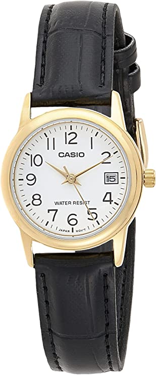 Casio LTP-V002GL-7B2 Women's Gold Tone Leather Band Easy Reader Dial Date Watch