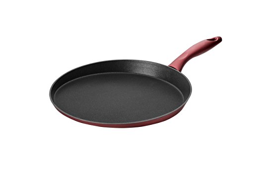 Saflon Titanium 9.5-Inch Crepe Pan, Forged Aluminum with 3-Layer Non-Stick PFOA Free Scratch-Resistant Coating from England, Dishwasher Safe (Red)