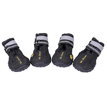 PAWZ Road Dog Shoes Pet Boots for Large and Medium Dogs,Warm Paw Protector Water Resistant with Anti Skid Sole 4 Pcs Black Size 5