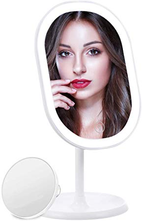 LED Lighted Makeup Mirror, Lighted Vanity Mirror with light 360° Rotation Illuminated Tabletop Mirror, Cosmetic Mirror with Touch Sensor Switch Adjustable Brightness (3 Levels)