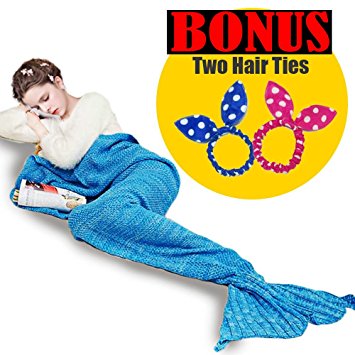 STURME Mermaid Tail Blanket , Handmade Knitted , Sofa Quilt living room blanket Blue Mermaid Blanket for Adults and Kids (74.8 inch x 38.2 inch)