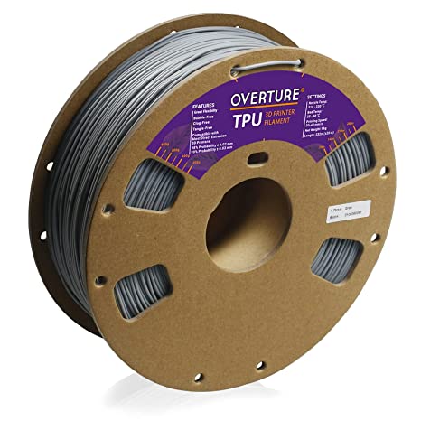 OVERTURE TPU Filament 1.75mm Flexible TPU Roll, 1kg Cardboard Spool (2.2 lbs), Dimensional Accuracy 99% Probability +/- 0.03mm, Fit Most FDM Printer (Gray)