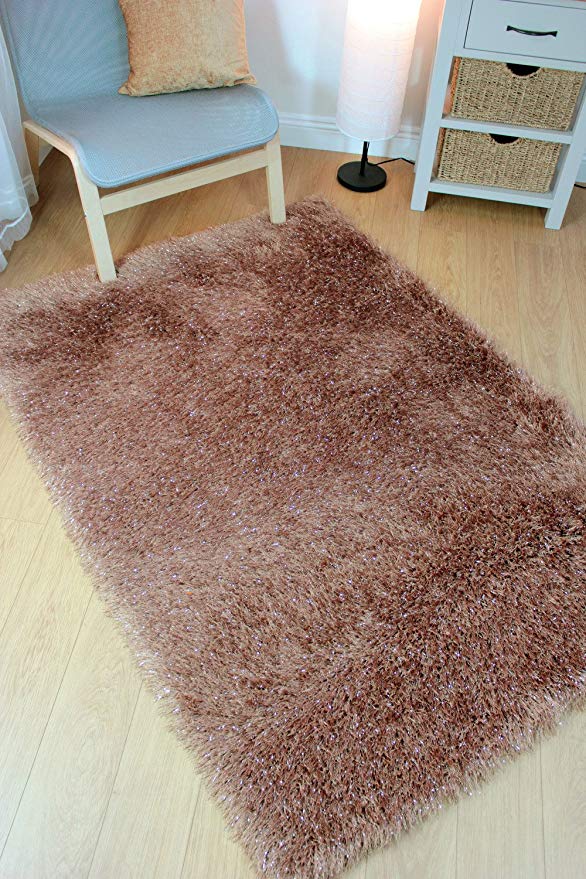 Modern Thick Silky Polyester Yarn Shaggy Rug in Various Sizes and Colours Carpet (160x230cm (5'3''x7'7''), Caramel)