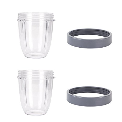 Blendin 2 Pack 18 Ounce Short Capacity Cup with Lip Rings, Fits Nutribullet Blenders