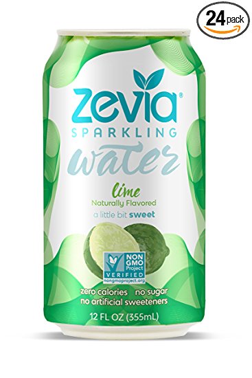 Zevia Zero-Calorie Beverage, Lightly Sweetened Sparkling Water, Lime, (24)12 Ounce Cans; Naturally Flavored and Just a Little Bit Sweet; Clean, Delicious, Refreshing and Perfectly Zesty