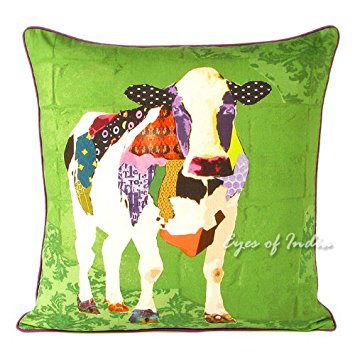 EYES OF INDIA - 18" Colorful Cow Decorative Throw Sofa Cushion Pillow Cover Bohemian Boho Indian