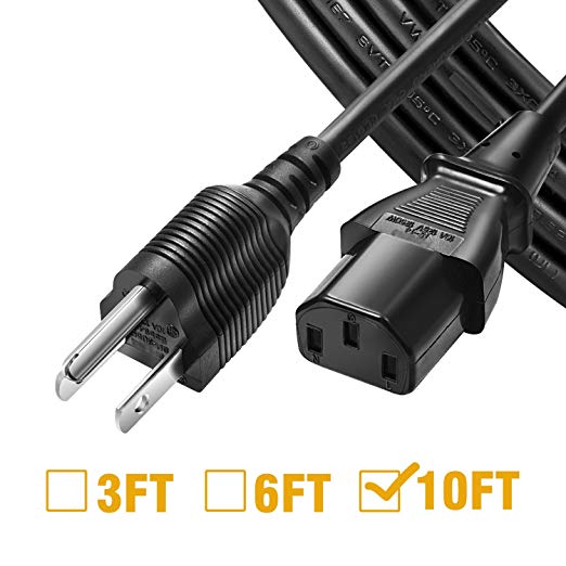 [UL Listed] Chanzon 10ft Universal AC Power Cord 3 Prong (NEMA 5-15P to IEC320C13) 10A 125V for Personal Computer,PC Monitor,Plasma TV,Printer Power Supply Replacement Cable