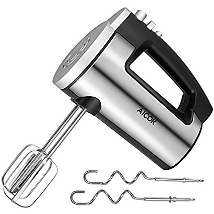 Aicok Hand Mixer Electric with 6 Speed and Turbo Function, Hand Held Food Mixer, 300W, Include Dough Hooks, Beaters for Baking, Cake, Eggs, Stainless Steel, Silver