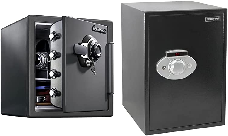 SentrySafe SFW123DSB Fireproof Safe and Waterproof Safe with Dial Combination 1.23 Cubic Feet Gray & Honeywell Safes & Door Locks 5207 Security Safe with Digital Dial Lock, 2.7 cubic feet, Black