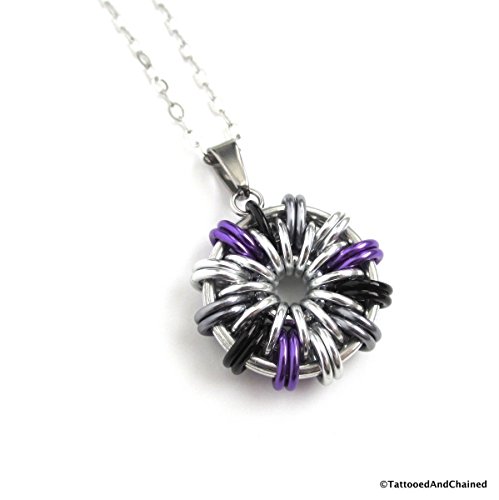 Ace pride pendant, asexual pride jewelry, chainmail pendant; black, gray, white, purple