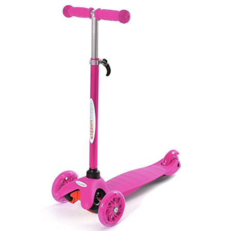 ChromeWheels Scooter for Kids, Deluxe 4 Adjustable Height 3 Wheels Glider with Kick, Lean to Steer with LED Flashing Light