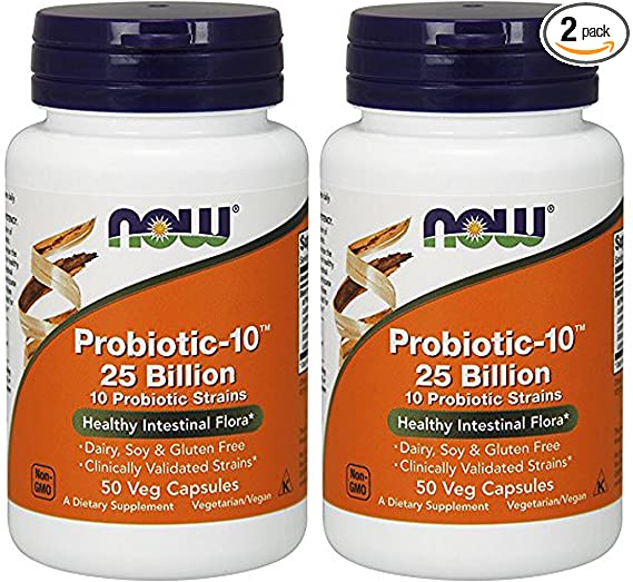 NOW Foods Probiotic-10 25 Billion 50Vcaps (2 Bottles)