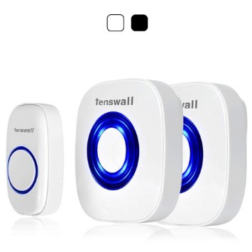 Doorbell Tenswall Portable Wireless Door Bell 52 Chime Tones Operating At 1000ft Range Include 1 Push Button Transmitter with 1 Plug-in Door Chime AC Receiver and 1 Battery-powered Door Chime DC Receiver - White