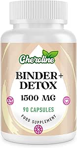 Cheroline Binder Detox Capsules 1500mg, with Activated Charcoal for Toxins, 12 in 1 Liver Gut Detox for Digestive & Bloating Relief, 90 Vegan Capsules (90 Count (Pack of 1))