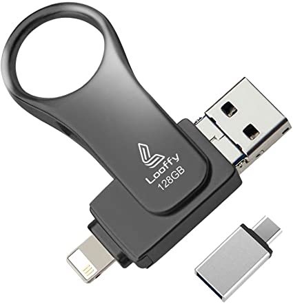 Looffy USB Flash Drive, 128GB External Storage Memory Stick Photostick Mobile Photo Stick, Thumb Drive USB 3.0 Compatible iPhone/iPad/PC/Type C/Android Backup OTG Smart Phone-Black