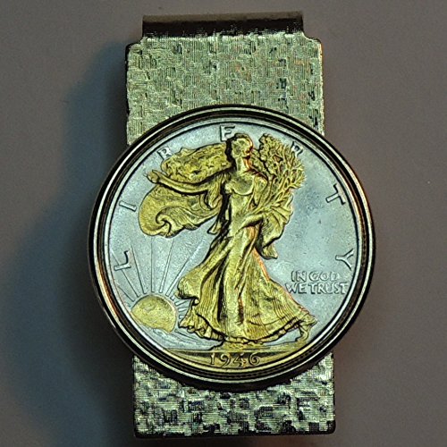 Old  U.S. Walking Liberty half dollar - 2-Toned Gold on Silver coin (Hinged) Money clips