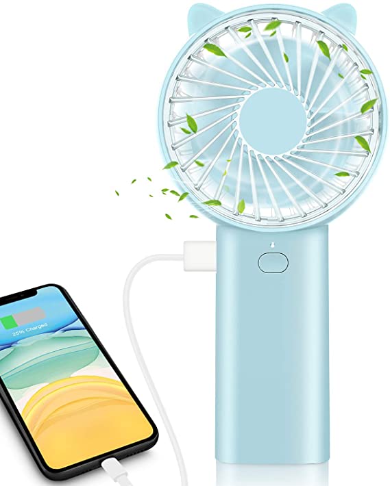 Mini Handheld Fan, ELEGIANT Small Personal Portable Fan with USB Rechargeable 4000mAh Battery Operated Fan 4 Speed Adjustable Work as Portable Power Bank for Woman Home Office Outdoor Travel